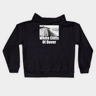 White Cliffs of Dover Black and White Photography Travel Landscape (white text) Kids Hoodie